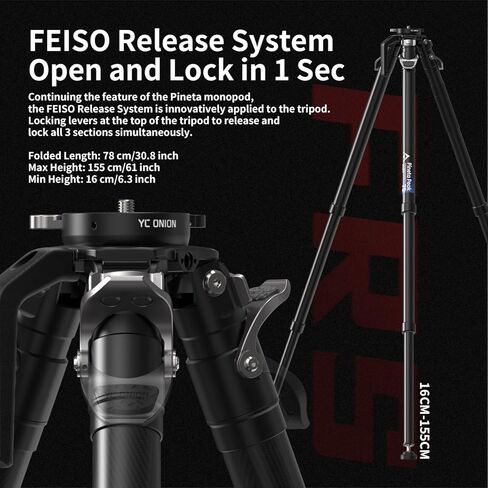 حامل كاميرا ثلاثي القوائم من YC بصل من ألياف الكربون، حامل كاميرا PINETA Peak للصور والفيديو، مثبت الكاميرا، حوامل ثلاثية DSLR للسفر الاحترافي in Kuwait