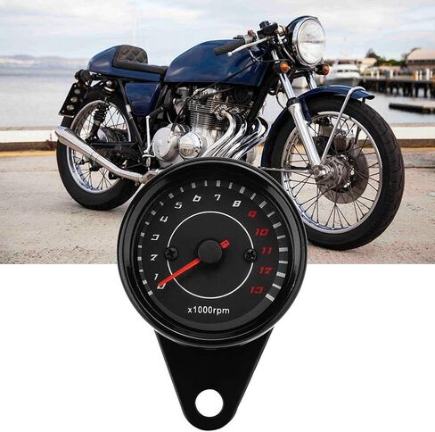 Motorcycle Tachometer, Universal Motorcycle Backlight Tachometer Speedometer Aluminum Gauge Replacement (Black Housing Black Dial) in Saudi Arabia