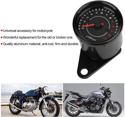 Motorcycle Tachometer, Universal Motorcycle Backlight Tachometer Speedometer Aluminum Gauge Replacement (Black Housing Black Dial) in Saudi Arabia