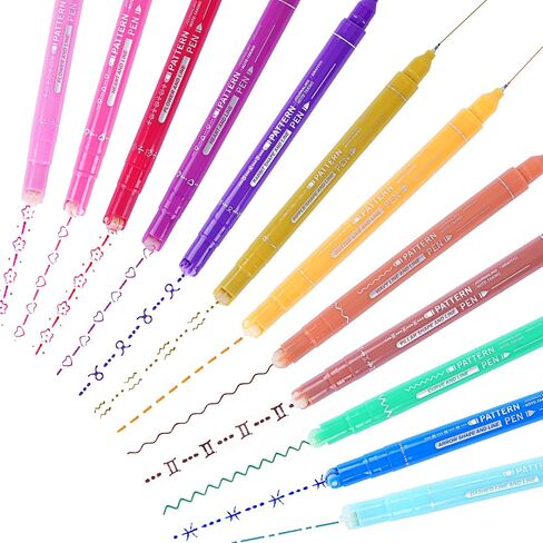 EOOUT 12PCS Curve Pens, Draw 10 Curve Shapes and 12 Color Fine Lines, Double-Headed Highlighter Set for Daily Note-Taking and Children's Pens for Journaling in Saudi Arabia