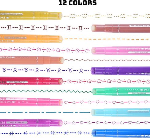 EOOUT 12PCS Curve Pens, Draw 10 Curve Shapes and 12 Color Fine Lines, Double-Headed Highlighter Set for Daily Note-Taking and Children's Pens for Journaling in Saudi Arabia