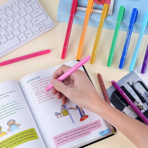 EOOUT 12PCS Curve Pens, Draw 10 Curve Shapes and 12 Color Fine Lines, Double-Headed Highlighter Set for Daily Note-Taking and Children's Pens for Journaling in Saudi Arabia