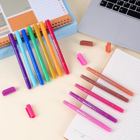 EOOUT 12PCS Curve Pens, Draw 10 Curve Shapes and 12 Color Fine Lines, Double-Headed Highlighter Set for Daily Note-Taking and Children's Pens for Journaling in Saudi Arabia