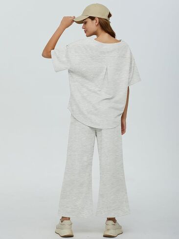 DEEP SELF Women's 2 Piece Summer Outfits Short Sleeve Crew Neck Tops Wide Leg Pants Casual Lounge Sets with Pockets in Saudi Arabia