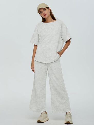DEEP SELF Women's 2 Piece Summer Outfits Short Sleeve Crew Neck Tops Wide Leg Pants Casual Lounge Sets with Pockets in Saudi Arabia