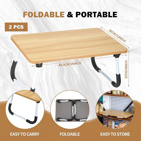 2 Pcs Foldable Laptop Table Lap Desk Mini Bed Table Portable Bed Tray Laptop Stand for Bed for Couch Sofa Working Reading Eating Children Workers School Classroom Home Office Supplies (Black) in Kuwait