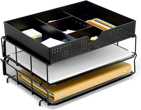 CAXXA 2 Trays Stackable Letter Tray, Desk File Organizer, Desktop Paper Tray Holder with Drawer, Black in Kuwait