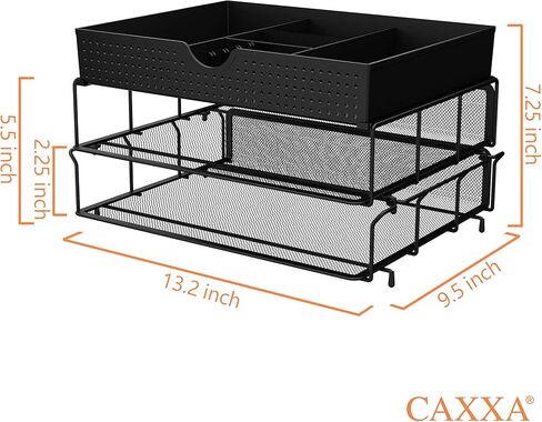 CAXXA 2 Trays Stackable Letter Tray, Desk File Organizer, Desktop Paper Tray Holder with Drawer, Black in Kuwait