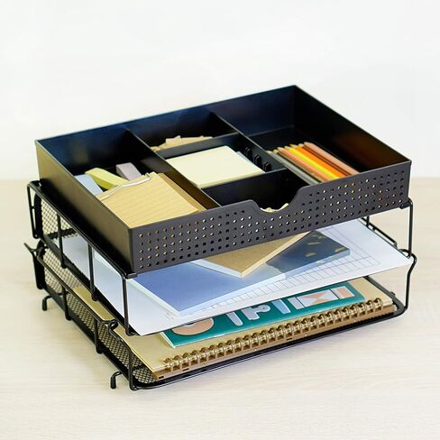 CAXXA 2 Trays Stackable Letter Tray, Desk File Organizer, Desktop Paper Tray Holder with Drawer, Black in Kuwait