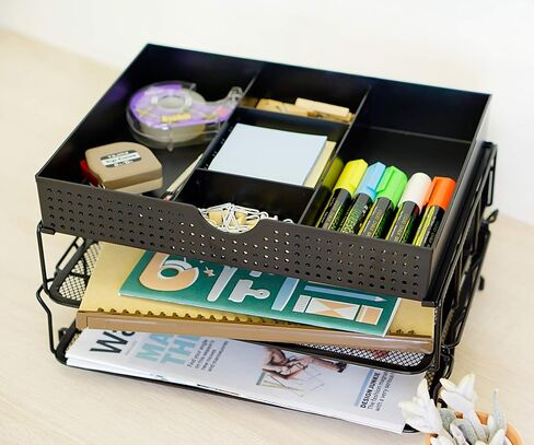 CAXXA 2 Trays Stackable Letter Tray, Desk File Organizer, Desktop Paper Tray Holder with Drawer, Black in Kuwait
