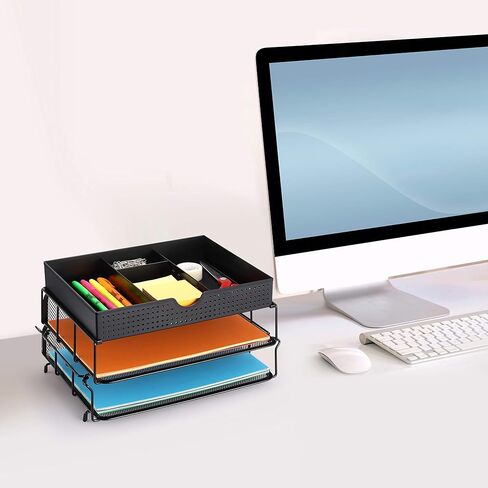 CAXXA 2 Trays Stackable Letter Tray, Desk File Organizer, Desktop Paper Tray Holder with Drawer, Black in Kuwait