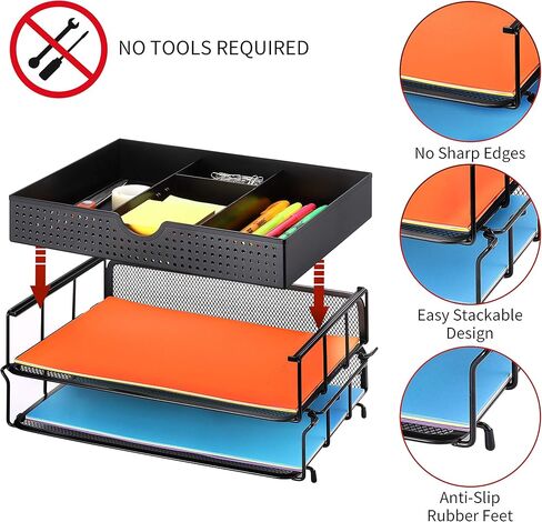 CAXXA 2 Trays Stackable Letter Tray, Desk File Organizer, Desktop Paper Tray Holder with Drawer, Black in Kuwait