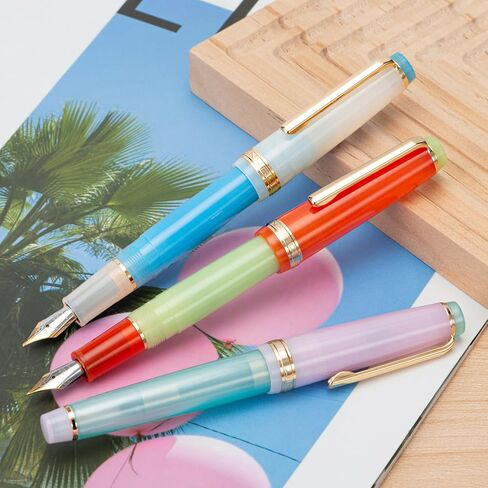 قلم حبر أكريليك Jinhao 82، سن إيريديوم رفيع مع محول حبر، قلم كتابة ناعم بلون أزرق موراندي ليك بلون متباين بتصميم كلاسيكي (زخرفة ذهبية) in Saudi Arabia
