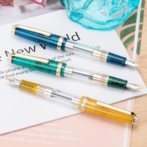قلم حبر أكريليك Jinhao 82، سن إيريديوم رفيع مع محول حبر، قلم كتابة ناعم بلون أزرق موراندي ليك بلون متباين بتصميم كلاسيكي (زخرفة ذهبية) in Saudi Arabia