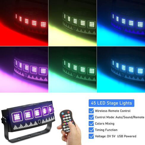Mini Strobe Party Light, Hakuta 45 LEDs DJ Projector Lights Sound Activated with Remote, DJ Disco Stage Party Lights for Halloween, Christmas, Birthday, Wedding and Club in Saudi Arabia