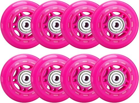 TOBWOLF 8 Pack 64mm 82A Indoor Inline Skate Wheels, Indoor Rooler Skating Wheels with ABEC-7 Bearings, Luggage Wheels, Training Wheels for Scooter - Hot Pink in Saudi Arabia