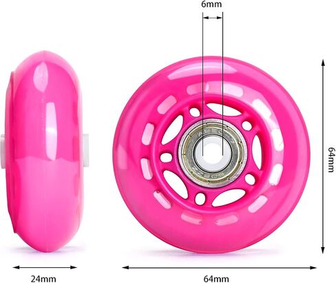 TOBWOLF 8 Pack 64mm 82A Indoor Inline Skate Wheels, Indoor Rooler Skating Wheels with ABEC-7 Bearings, Luggage Wheels, Training Wheels for Scooter - Hot Pink in Saudi Arabia