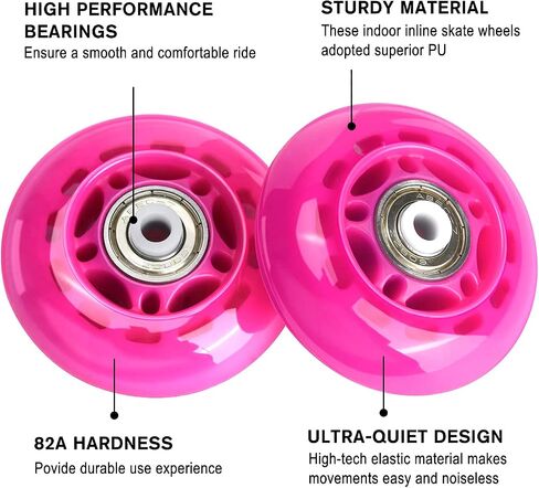 TOBWOLF 8 Pack 64mm 82A Indoor Inline Skate Wheels, Indoor Rooler Skating Wheels with ABEC-7 Bearings, Luggage Wheels, Training Wheels for Scooter - Hot Pink in Saudi Arabia
