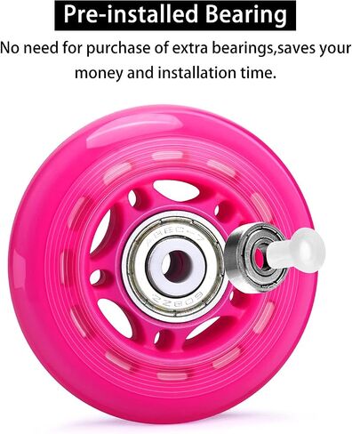 TOBWOLF 8 Pack 64mm 82A Indoor Inline Skate Wheels, Indoor Rooler Skating Wheels with ABEC-7 Bearings, Luggage Wheels, Training Wheels for Scooter - Hot Pink in Saudi Arabia