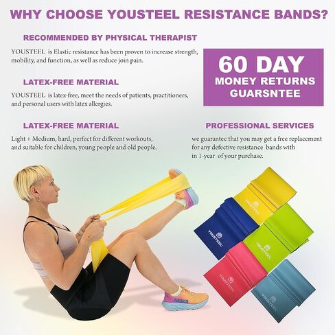 Resistance Bands for Working Out - Resistance Bands with 5 Resistance Levels - Skin-Friendly Elastic Latex Free Bands for Home Workout, Strength Training, Yoga, Pilates in Saudi Arabia