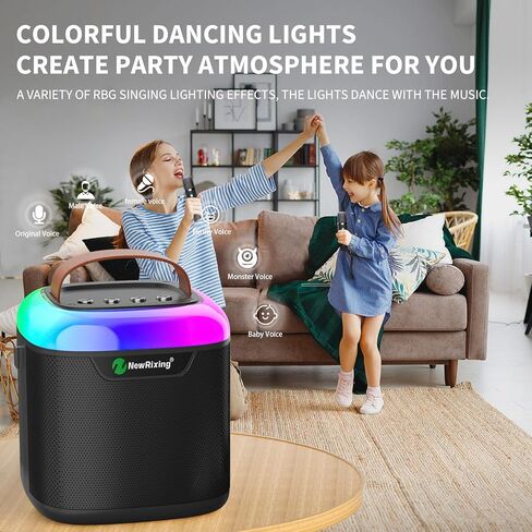 مكبر صوت بلوتوث محمول بتقنية الكاريوكي مع 2 ميكروفونات لاسلكية وأضواء LED ديناميكية للأطفال البالغين للحفلات للاستخدام الداخلي والخارجي هدية مثالية للعائلة (أسود) in Saudi Arabia