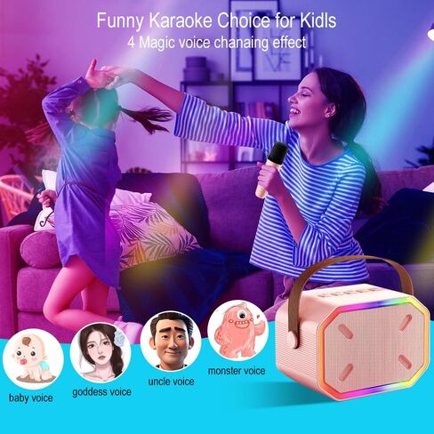 آلة كاريوكي محمولة، بلوتوث 5.3، مكبر صوت كاريوكي مع 2 ميكروفونات لاسلكية، مصابيح LED، صوت سحري، بطارية ذات سعة كبيرة، هدية عيد ميلاد لحفلة منزلية عائلية، هدية للأطفال للفتيات والأولاد، (وردي) in Saudi Arabia