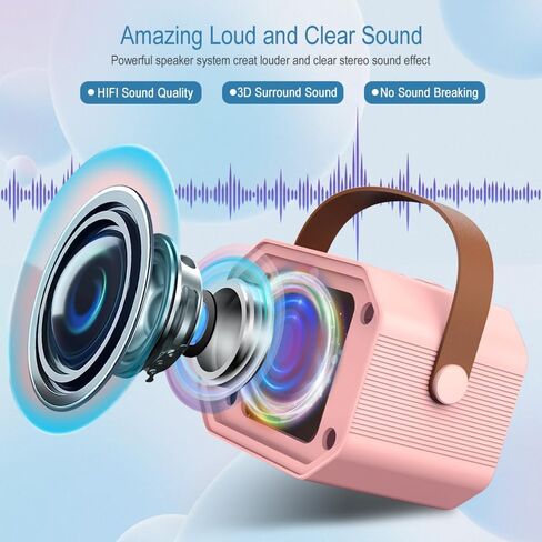 آلة كاريوكي محمولة، بلوتوث 5.3، مكبر صوت كاريوكي مع 2 ميكروفونات لاسلكية، مصابيح LED، صوت سحري، بطارية ذات سعة كبيرة، هدية عيد ميلاد لحفلة منزلية عائلية، هدية للأطفال للفتيات والأولاد، (وردي) in Saudi Arabia