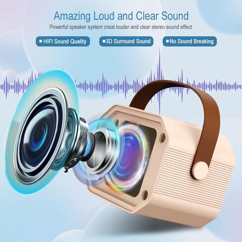 آلة كاريوكي محمولة، بلوتوث 5.3، مكبر صوت كاريوكي مع 2 ميكروفونات لاسلكية، مصابيح LED، صوت سحري، بطارية ذات سعة كبيرة، هدية عيد ميلاد لحفلة منزلية عائلية، هدية للأطفال للفتيات والأولاد، (وردي) in Saudi Arabia