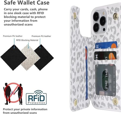 حافظة هاتف iCoverCase لهاتف iPhone 13 Pro Max مع حامل بطاقة، حافظة محفظة iPhone 13 Pro Max للنساء والرجال [محجبة RFID] حافظة بيضاء واقية من جلد البولي يوريثان لهاتف iPhone 13 Pro Max (رمادي ليوبارد) in Saudi Arabia