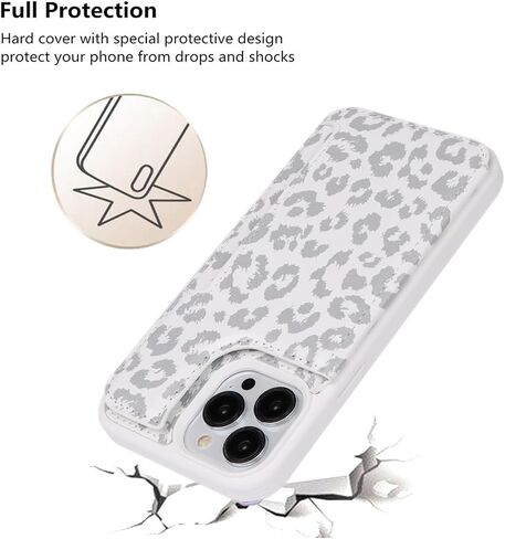 حافظة هاتف iCoverCase لهاتف iPhone 13 Pro Max مع حامل بطاقة، حافظة محفظة iPhone 13 Pro Max للنساء والرجال [محجبة RFID] حافظة بيضاء واقية من جلد البولي يوريثان لهاتف iPhone 13 Pro Max (رمادي ليوبارد) in Saudi Arabia