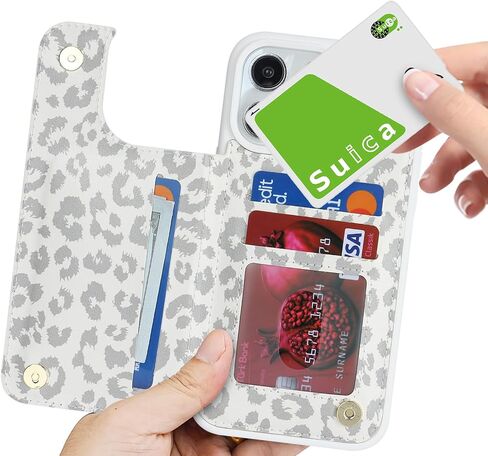 حافظة هاتف iCoverCase لهاتف iPhone 13 Pro Max مع حامل بطاقة، حافظة محفظة iPhone 13 Pro Max للنساء والرجال [محجبة RFID] حافظة بيضاء واقية من جلد البولي يوريثان لهاتف iPhone 13 Pro Max (رمادي ليوبارد) in Saudi Arabia