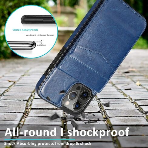 حافظة محفظة جلدية لهاتف iPhone 12 وحافظة محفظة iPhone 12 Pro مع حامل بطاقة الائتمان 6.1 بوصة (أزرق) in Kuwait