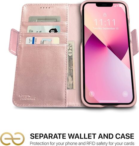 حافظة محفظة Dreem Fibonacci iPhone 15 / حافظة 2 في 1 مقاومة للصدمات ومحفظة جلدية نباتية قابلة للفصل، متوافقة مع MagSafe، حماية RFID [شوكولاتة] in Kuwait