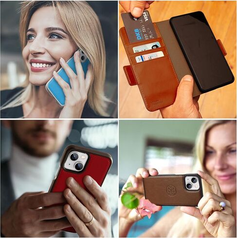 حافظة محفظة Dreem Fibonacci iPhone 15 / حافظة 2 في 1 مقاومة للصدمات ومحفظة جلدية نباتية قابلة للفصل، متوافقة مع MagSafe، حماية RFID [شوكولاتة] in Kuwait