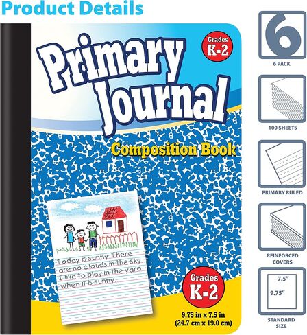 Better Office Products Primary Journal, Hardcover, Primary Composition Book Notebook - Grades K-2, 100 Sheet, One Subject, 9.75" x 7.5", Blue Cover-6 Pack in Saudi Arabia