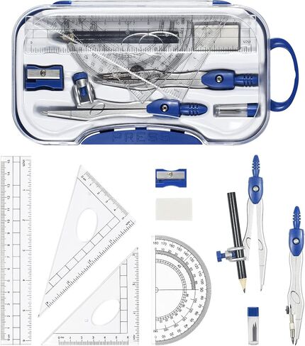 10 Pieces Math Geometry Kit Set Student Supplies with Shatterproof Storage Box,Includes Rulers,Protractor,Compass,Eraser,Pencil Sharpener,Lead Refills,Pencil,for School and Drawings（Green） in Saudi Arabia