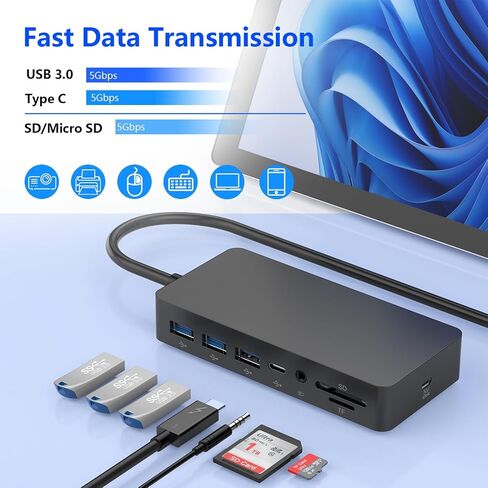 Microsoft USB C Surface Dock Triple Displays، قاعدة تركيب سطحية 12 في 1 مع 4K DP+HDMI+VGA لجهاز Surface Pro 10/9/8/X/7+/7، وSurface Laptop 6/5/4/3، وSurface Laptop Studio 2/1، سيرفيس جو 4/3/2/1 in Kuwait