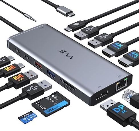 محطة إرساء الكمبيوتر المحمول USB C شاشة مزدوجة HDMI لأجهزة الكمبيوتر المحمول Dell/Lenovo/HP 14 في 1 USB C Hub متعدد المنافذ محول Dongle Dock USB C إلى 2 HDMI 4K+DisplayPort+Ethernet+4USB+2USB C+100W PD شاحن+SD/TF+Audio in Kuwait