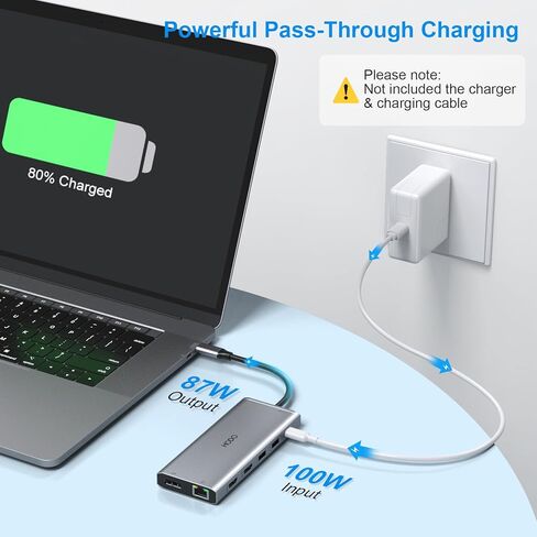محطة إرساء الكمبيوتر المحمول USB C شاشة مزدوجة HDMI لأجهزة الكمبيوتر المحمول Dell/Lenovo/HP 14 في 1 USB C Hub متعدد المنافذ محول Dongle Dock USB C إلى 2 HDMI 4K+DisplayPort+Ethernet+4USB+2USB C+100W PD شاحن+SD/TF+Audio in Kuwait