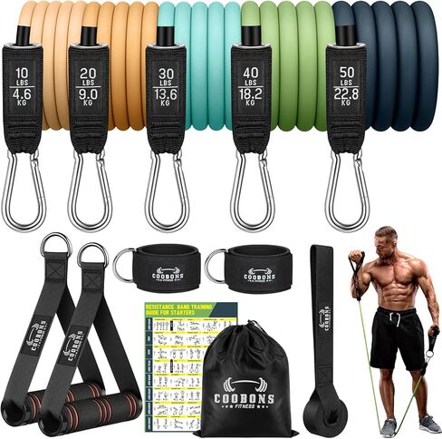 مجموعة أربطة مقاومة - أربطة تدريب للرجال والنساء، أربطة تمرين بمقبض، مرساة باب، أشرطة كاحل للساقين، أربطة مرنة للعلاج الطبيعي، في اللياقة البدنية المنزلية، معدات تدريب القوة in Kuwait