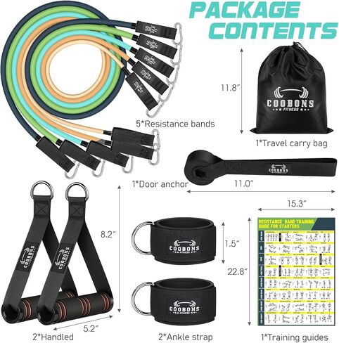 مجموعة أربطة مقاومة - أربطة تدريب للرجال والنساء، أربطة تمرين بمقبض، مرساة باب، أشرطة كاحل للساقين، أربطة مرنة للعلاج الطبيعي، في اللياقة البدنية المنزلية، معدات تدريب القوة in Kuwait