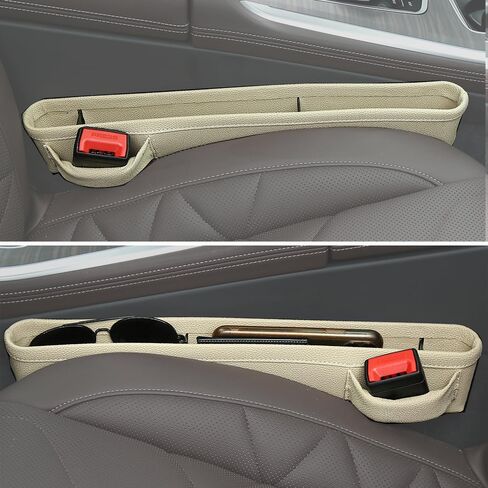 Car Seat Gap Filler Leather Car Seat Organizer Front Seats Car Adjustable Gap Filler for Phones, Glasses, Keys, Cards (2pcs Beige) in Saudi Arabia