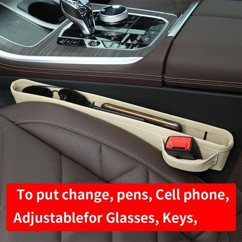 Car Seat Gap Filler Leather Car Seat Organizer Front Seats Car Adjustable Gap Filler for Phones, Glasses, Keys, Cards (2pcs Beige) in Saudi Arabia