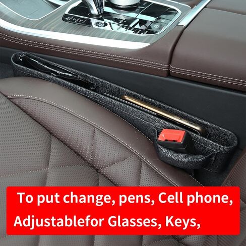Car Seat Gap Filler Leather Car Seat Organizer Front Seats Car Adjustable Gap Filler for Phones, Glasses, Keys, Cards (2pcs Beige) in Saudi Arabia