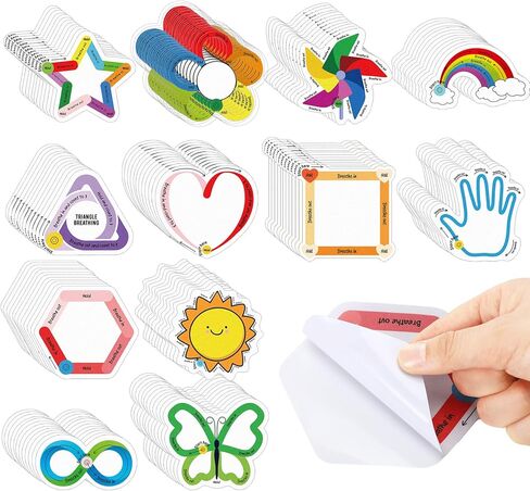 48 قطعة من الملصقات الحسية لتهدئة التنفس والقلق، 12 نمطًا للتنفس اللطيف، شرائط لاصقة مزخرفة، شرائط حسية للمدرسة والفصول الدراسية والمكتب والمراهقين والتوتر والبالغين والأطفال in Kuwait