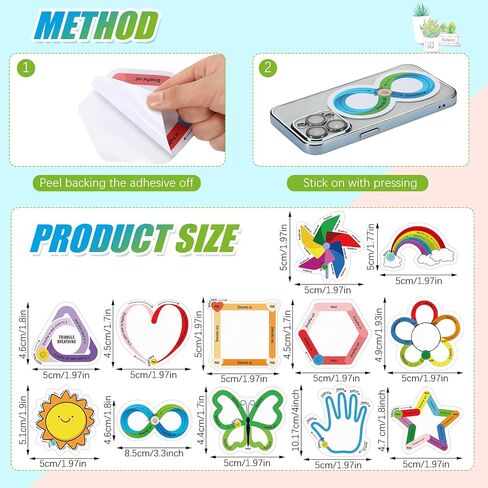 48 قطعة من الملصقات الحسية لتهدئة التنفس والقلق، 12 نمطًا للتنفس اللطيف، شرائط لاصقة مزخرفة، شرائط حسية للمدرسة والفصول الدراسية والمكتب والمراهقين والتوتر والبالغين والأطفال in Kuwait