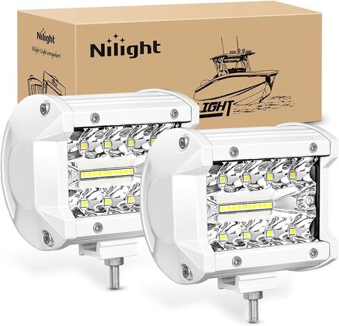 Nilight Marine LED Light Pods Navigation Lights 2PCS 4 بوصة White Spot Flood Combo Ponton Boat Deck Dock Lights للصيد الليلي T-top Stern Yacht Port الشراعية الشاحنات الجرارات، ضمان لمدة عامين in Saudi Arabia