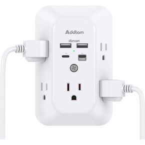 Outlet Extender Surge Protector - Addtam 5-Outlet Splitter with 4 USB Wall Charger(PD 30W), Multi Plug Wall Outlet Power Strip for Home, Dorm Room Essentials