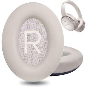 Preminum Headphone Relacement Earpads for Bose QuietComfort 45 (QC45)/QuietComfort SE (QC SE), Ear Pads Cushions Enhanced Foam Noise Isolation Improved Comfort Softer Protein Leather-White Smoke