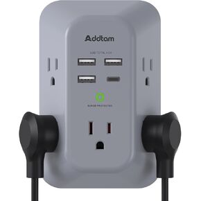واقي موسع للموسع - addtam 5 -etlet الخائن مع 4 شاحن جدار USB (PD 30W) ، شريط طاقة مخرج الجدار متعدد المواقع للمنزل ، أساسيات غرفة النوم in Kuwait